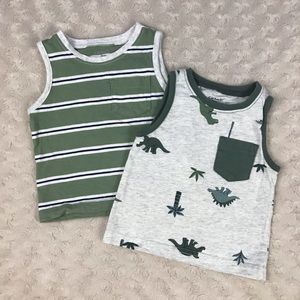 Carter’s Tank Top Bundle Size 9 Months Green Stripes Dinosaur